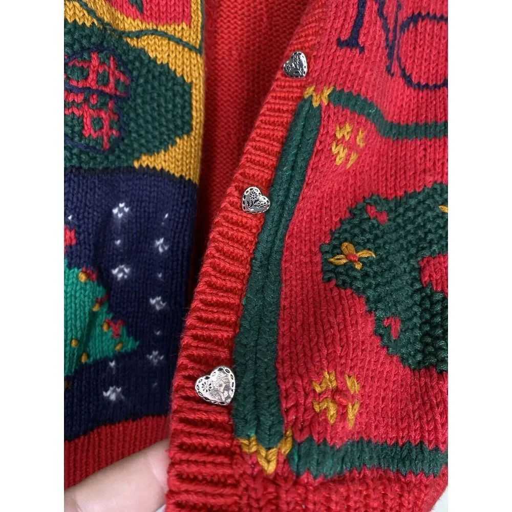 Vintage Casual Corner Women's Christmas Knit Cardigan Sweater Red‎ Small Santa